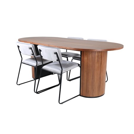 Bianca ovalt spisebord, valnøddesort finer + Kenth stol, sort lysegrå fløjl_4