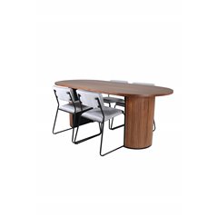 Bianca ovalt spisebord, valnøddesort finer + Kenth stol, sort lysegrå fløjl_4