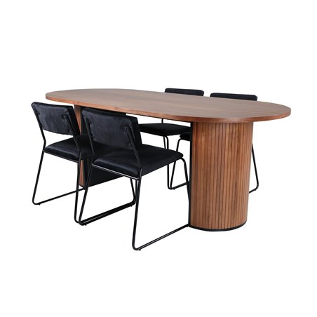 Bianca ovalt spisebord, valnøddesort finer + Kenth stol, sort sort fløjl_4