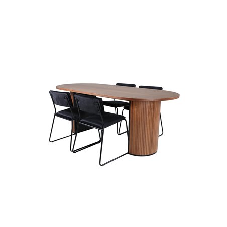 Bianca ovalt spisebord, valnøddesort finer + Kenth stol, sort sort fløjl_4