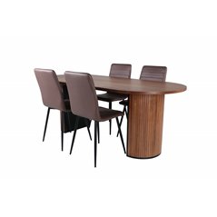 Bianca Oval Dining Table , Walnut Black Veneer+Windu Lyx Chair , Black Brown Micro Fibre_4