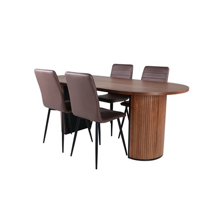 Bianca Oval Dining Table , Walnut Black Veneer+Windu Lyx Chair , Black Brown Micro Fibre_4