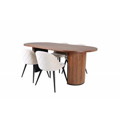 Bianca Oval Dining Table , Walnut Black Veneer+Velvet Stitches Chair , Black Beige Velvet_4