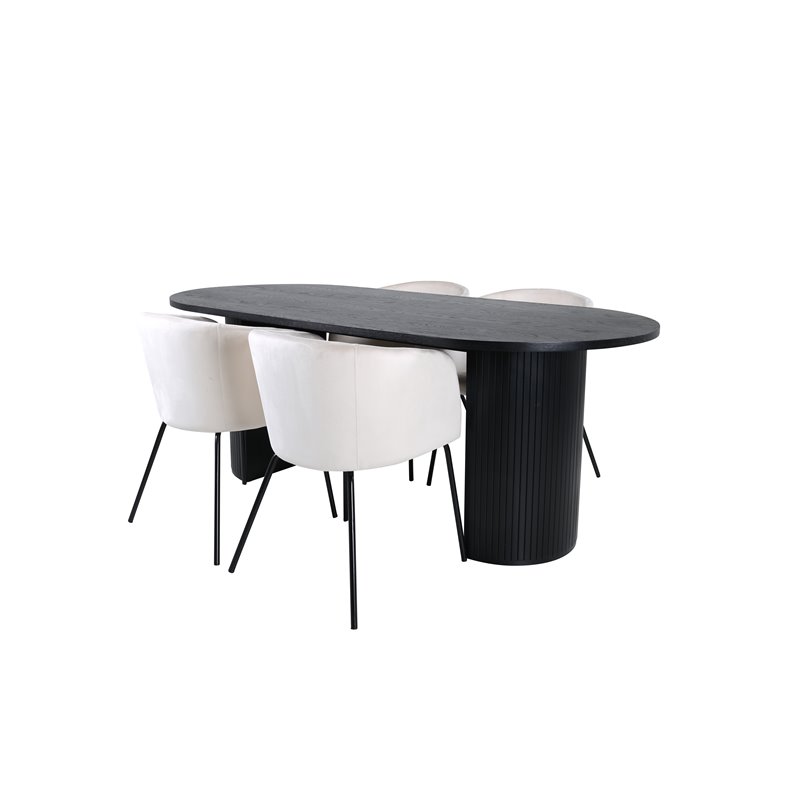 Bianca Oval Dining Table - Black / Black Veneer+Berit Chair - Black / Beige Velvet_4