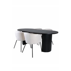 Bianca Oval Dining Table - Black / Black Veneer+Berit Chair - Black / Beige Velvet_4