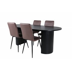 Bianca Oval Dining Table - Black / Black Veneer+Windu Lyx Chair - Black / Brown Micro Fibre_4