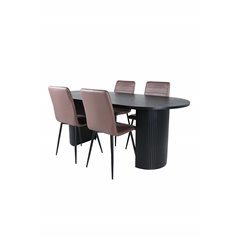 Bianca Oval Dining Table - Black / Black Veneer+Windu Lyx Chair - Black / Brown Micro Fibre_4