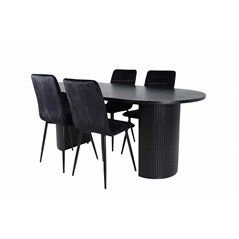 Bianca Oval Dining Table - Black / Black Veneer+Windu Lyx Chair - Black / Black Velvet_4