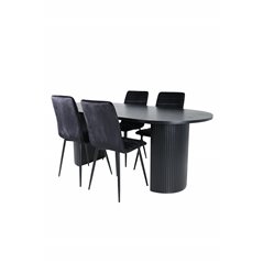 Bianca Oval Dining Table - Black / Black Veneer+Windu Lyx Chair - Black / Black Velvet_4