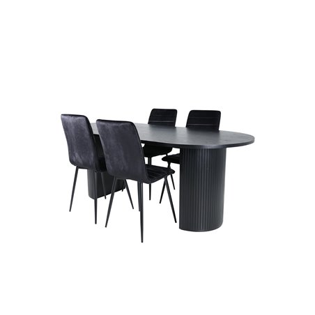 Bianca Oval Dining Table - Black / Black Veneer+Windu Lyx Chair - Black / Black Velvet_4