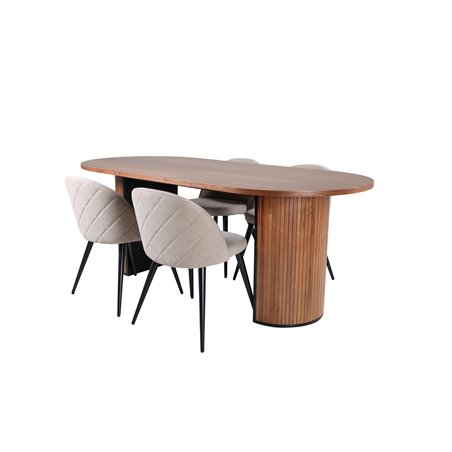 Bianca Oval Dining Table , Walnut Black Veneer+Velvet Stitches Chair , Black Beige Fabric (Polyester linen )_4