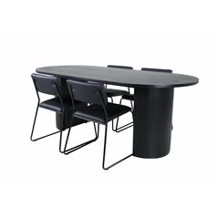 Bianca Oval Dining Table - Black / Black Veneer+Kenth Chair - Black / Black PU_4