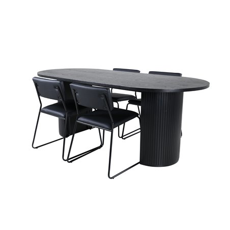 Bianca Oval Dining Table - Black / Black Veneer+Kenth Chair - Black / Black PU_4