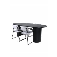 Bianca Oval Dining Table - Black / Black Veneer+Kenth Chair - Black / Light Grey Velvet_4