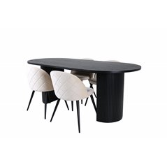 Bianca Oval Dining Table - Black / Black Veneer+Velvet Stitches Chair - Black / Beige Velvet_4