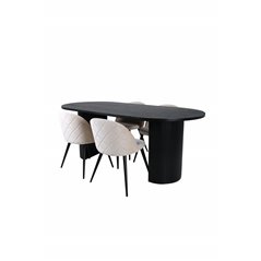 Bianca Oval Dining Table - Black / Black Veneer+Velvet Stitches Chair - Black / Beige Velvet_4