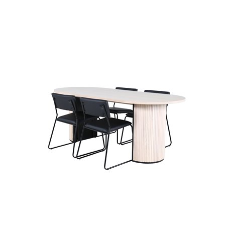 Bianca Oval Dining Table - White Wash / Black Veneer+Kenth Chair - Black / Black PU_4