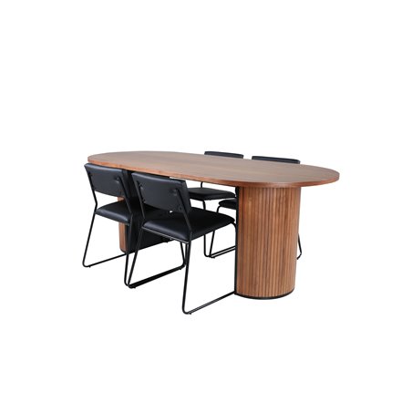 Bianca Oval Dining Table , Walnut Black Veneer+Kenth Chair , Black Black PU_4