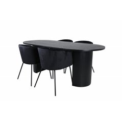 Bianca Oval Dining Table - Black / Black Veneer+Berit Chair - Black / Black Velvet_4