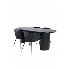 Bianca Oval Dining Table - Black / Black Veneer+Berit Chair - Black / Black Velvet_4