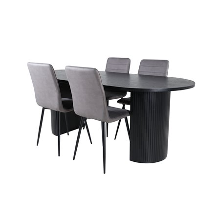 Bianca Oval Dining Table - Black / Black Veneer+Windu Lyx Chair - Black / Grey Micro Fibre_4