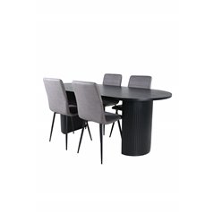 Bianca Oval Dining Table - Black / Black Veneer+Windu Lyx Chair - Black / Grey Micro Fibre_4