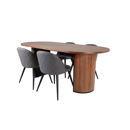 Bianca Oval Dining Table , Walnut Black Veneer+Velvet Stitches Chair , Black Grey Micro Fibre_4