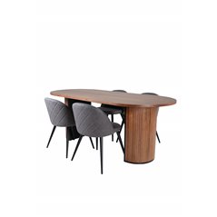 Bianca Oval Dining Table , Walnut Black Veneer+Velvet Stitches Chair , Black Grey Micro Fibre_4