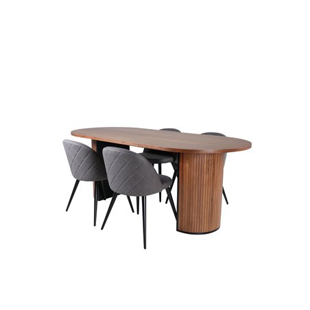 Bianca Oval Dining Table , Walnut Black Veneer+Velvet Stitches Chair , Black Grey Micro Fibre_4