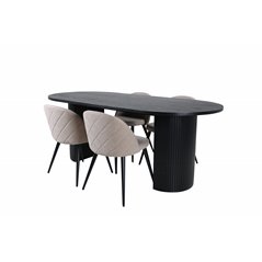Bianca Oval Dining Table - Black / Black Veneer+Velvet Stitches Chair - Black / Beige Fabric (Polyester linen )_4