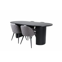 Bianca Oval Dining Table - Black / Black Veneer+Velvet Stitches Chair - Black / Grey Micro Fibre_4