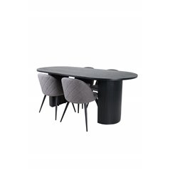 Bianca Oval Dining Table - Black / Black Veneer+Velvet Stitches Chair - Black / Grey Micro Fibre_4