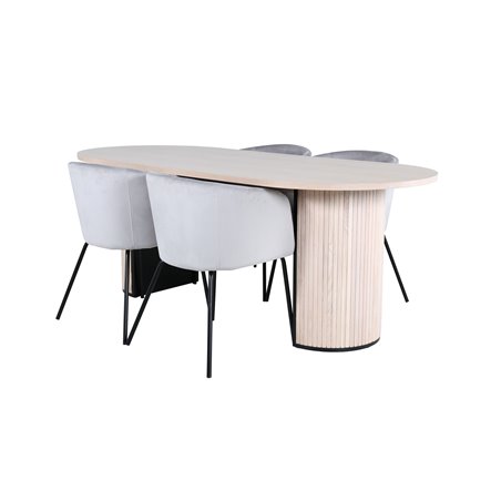 Bianca Oval Dining Table - White Wash / Black Veneer+Berit Chair - Black / Light Grey Velvet_4
