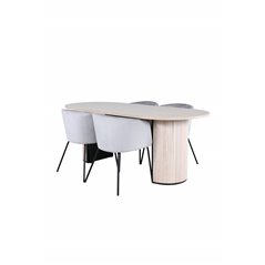 Bianca Oval Dining Table - White Wash / Black Veneer+Berit Chair - Black / Light Grey Velvet_4