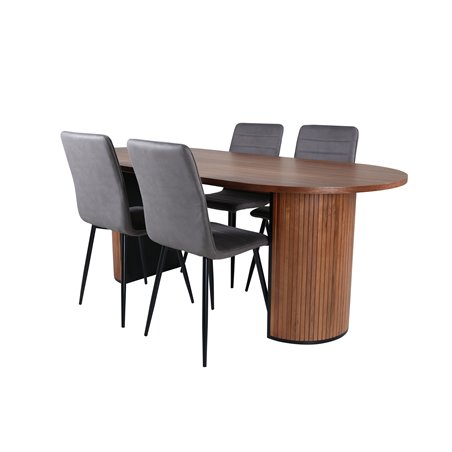 Bianca Oval Dining Table , Walnut Black Veneer+Windu Lyx Chair , Black Grey Micro Fibre_4