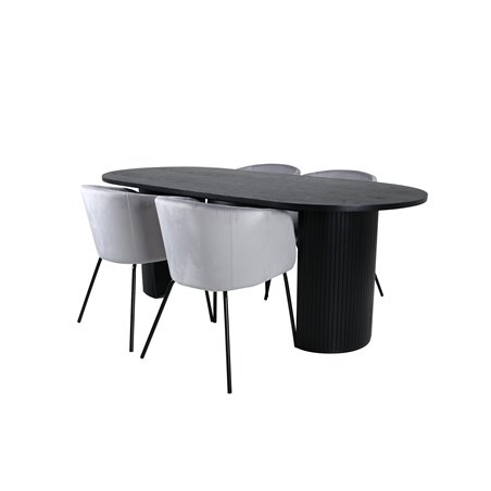 Bianca Oval Dining Table - Black / Black Veneer+Berit Chair - Black / Light Grey Velvet_4