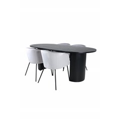 Bianca Oval Dining Table - Black / Black Veneer+Berit Chair - Black / Light Grey Velvet_4