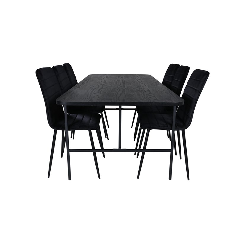 Uno ruokapöytä, musta musta viilu + Windu Luxury tuoli, musta musta sametti_6