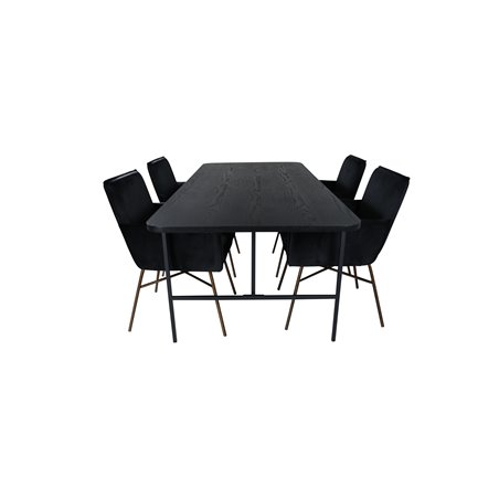 Uno ruokapöytä, musta musta viilu + Peppi tuoli, musta musta sametti_4