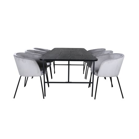 Uno Dining Table , Black Black Veneer+Berit Chair , Black Light Grey Velvet_6
