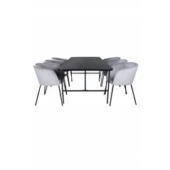 Uno spisebord, sort sort finer + Berit stol, sort lysegrå fløjl_6