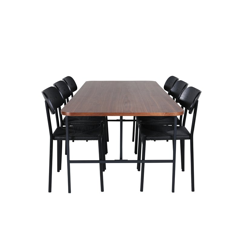 Uno Dining Table , Black Walnut Veneer+Polly Dining Chair , Black Black_6