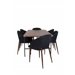 Uno spisebord, sort valnød finer + bue spisebordsstol, valnød ben, sort stof_6