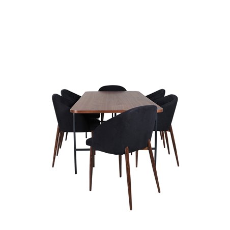 Uno Dining Table , Black Walnut Veneer+Arch Dining Chair , Walnut Legs , Black Fabric_6