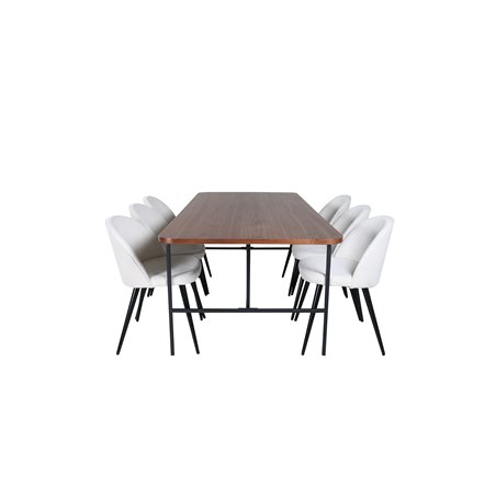 Uno spisebord, sort valnøddefiner + fløjl spisebordsstol fløjlsbukser, beige sort_6
