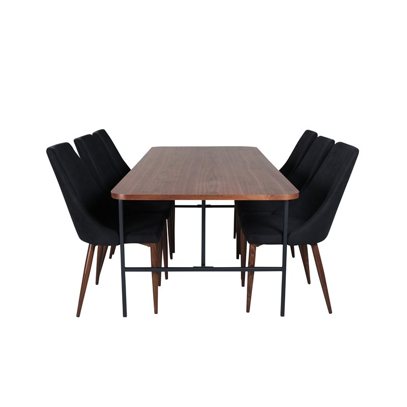 Uno Dining Table , Black Walnut Veneer+Leone Dining Chair , Walnut legs , Black Fabric_6