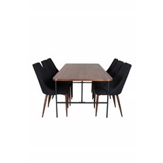 Uno Dining Table , Black Walnut Veneer+Leone Dining Chair , Walnut legs , Black Fabric_6