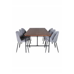 Uno Dining Table , Black Walnut Veneer+Wrinkles Dining Chair , Black Legs , Grey Velvet_6