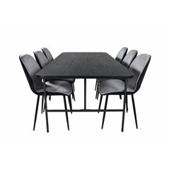 Uno Dining Table , Black Black Veneer+Emma Chair , Black Black and Light Grey Black Velvet in Back Grey Velvet in front_6
