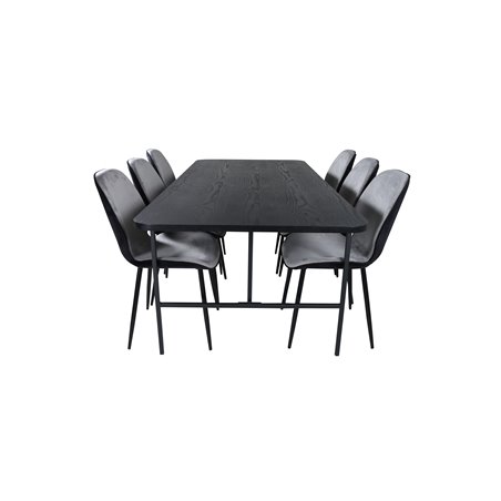 Uno Dining Table , Black Black Veneer+Emma Chair , Black Black and Light Grey Black Velvet in Back Grey Velvet in front_6